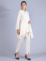 Maba Cotton Ivory Asymetrical High-low Co-ord set