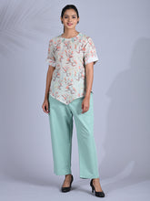 Maba Pure linen Floral print Mint Green Co-ord Set
