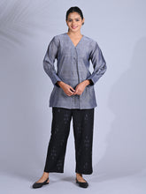 Maba Cotton x Silk V-Neck Powerlook Grey and black Co-ord Set