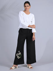 Maba Hand Embroidered Linen Black Trousers