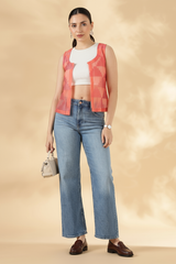 Kota Doria Peach Cover up Sheer Vest