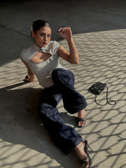 Mandarin style fitted cotton x Linen Light Green top