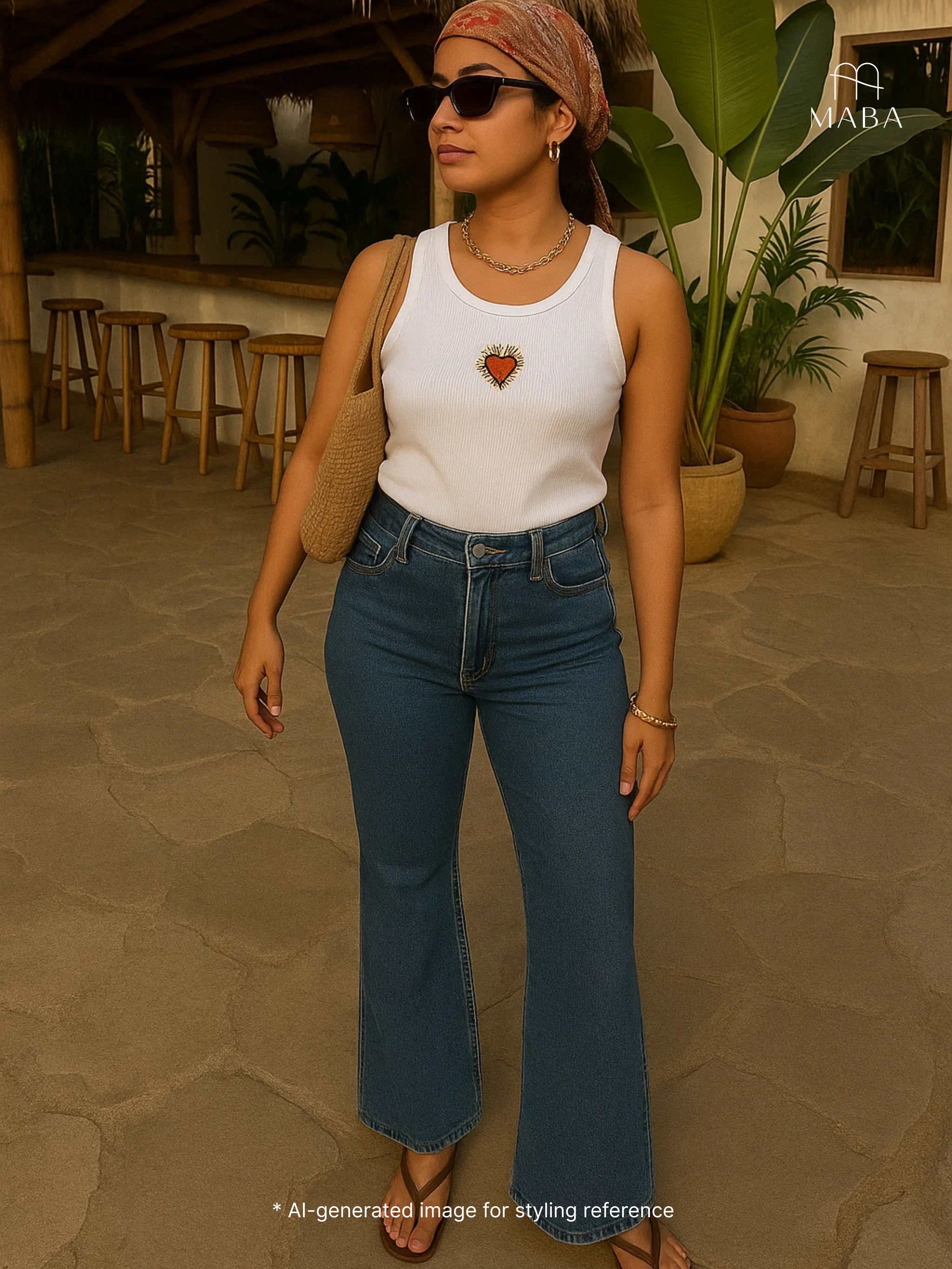 White heart Hand embroidered Cotton Tank Top