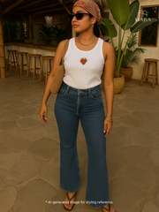 White heart Hand embroidered Cotton Tank Top