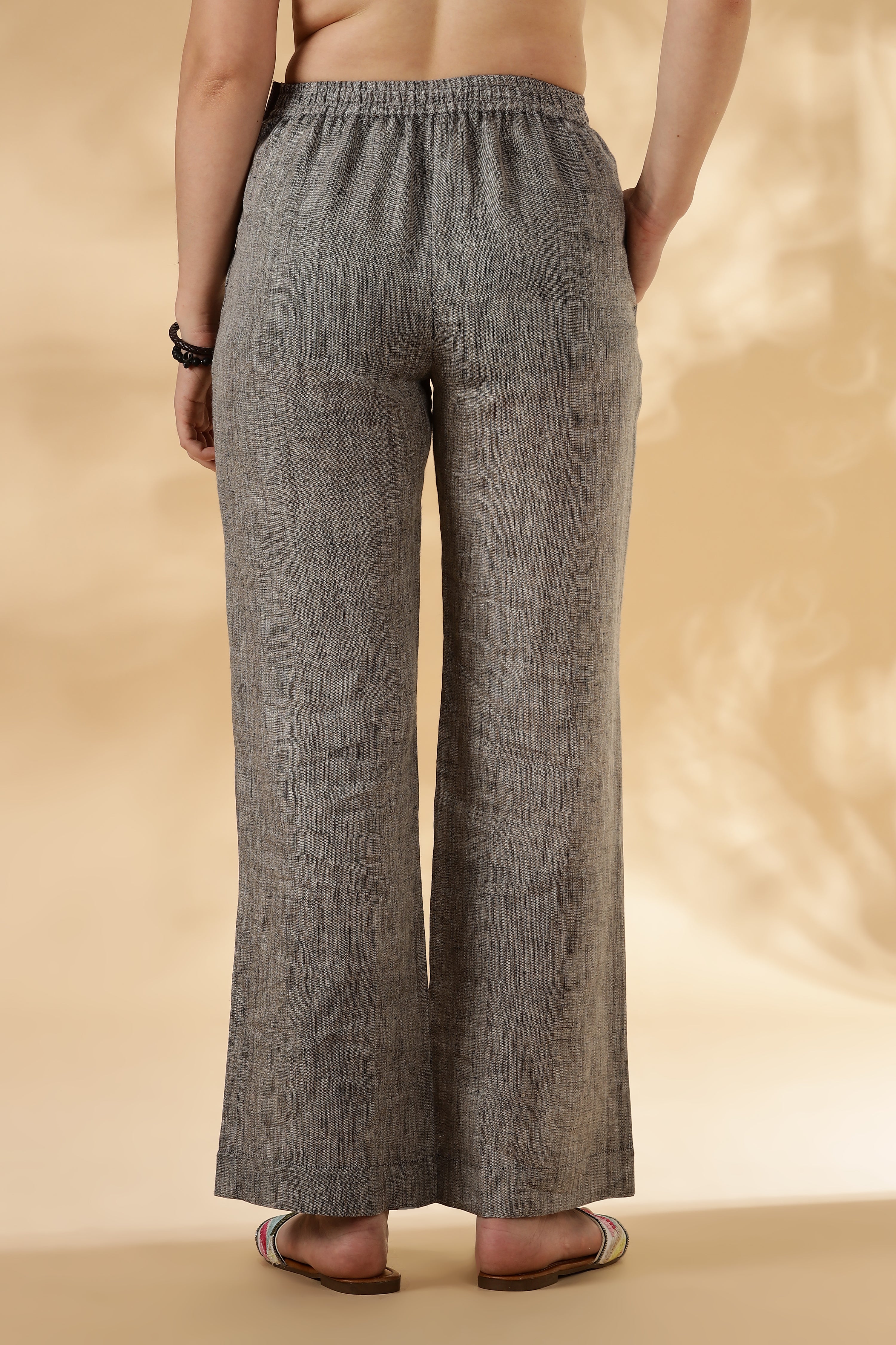 Grey Wide legged handwoven 100% linen trouser