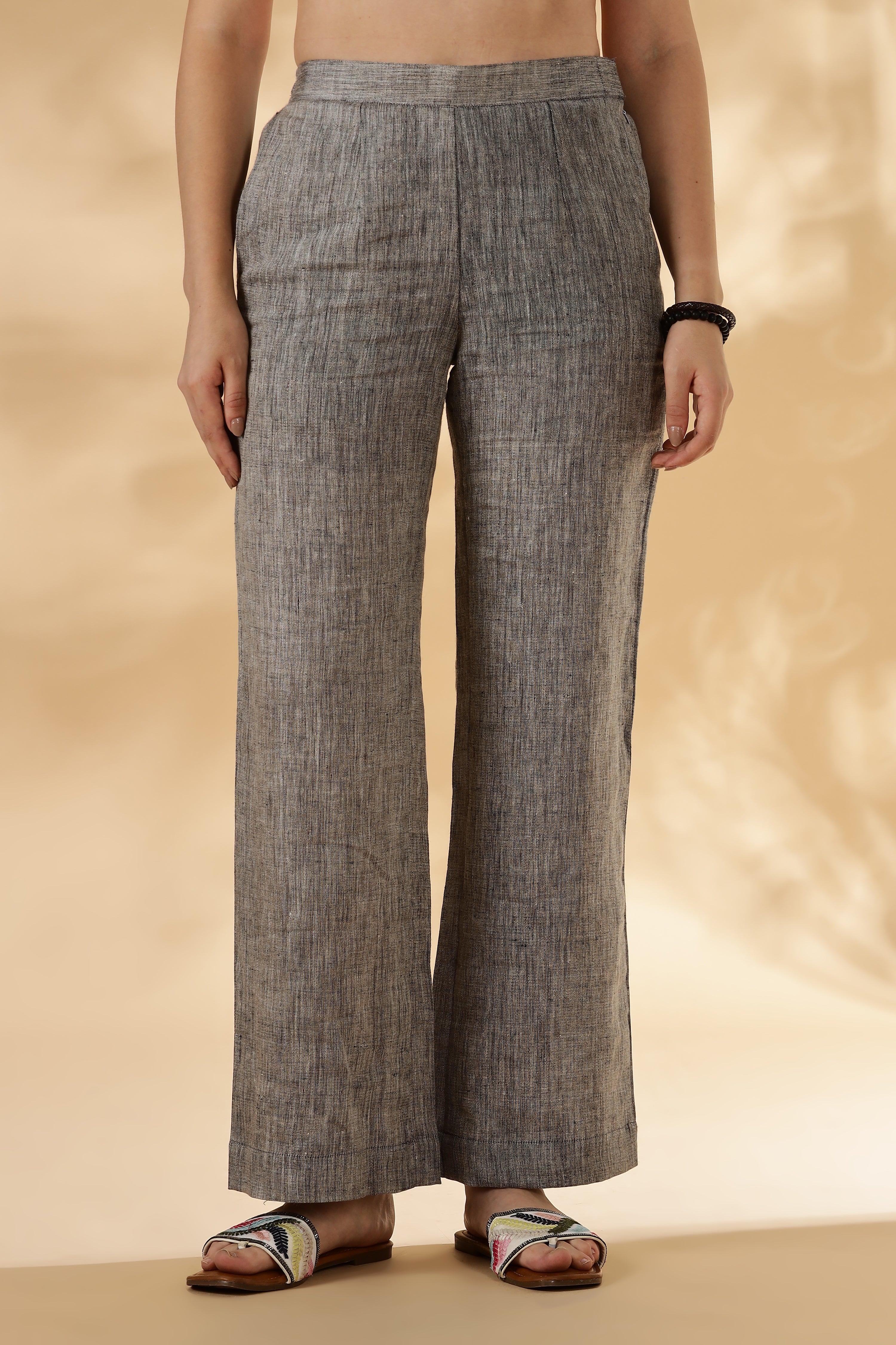 Grey Wide legged handwoven 100% linen trouser