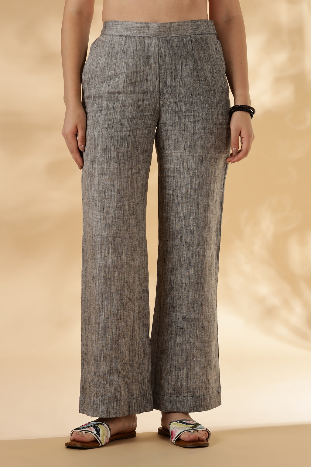 Grey Wide legged handwoven 100% linen trouser