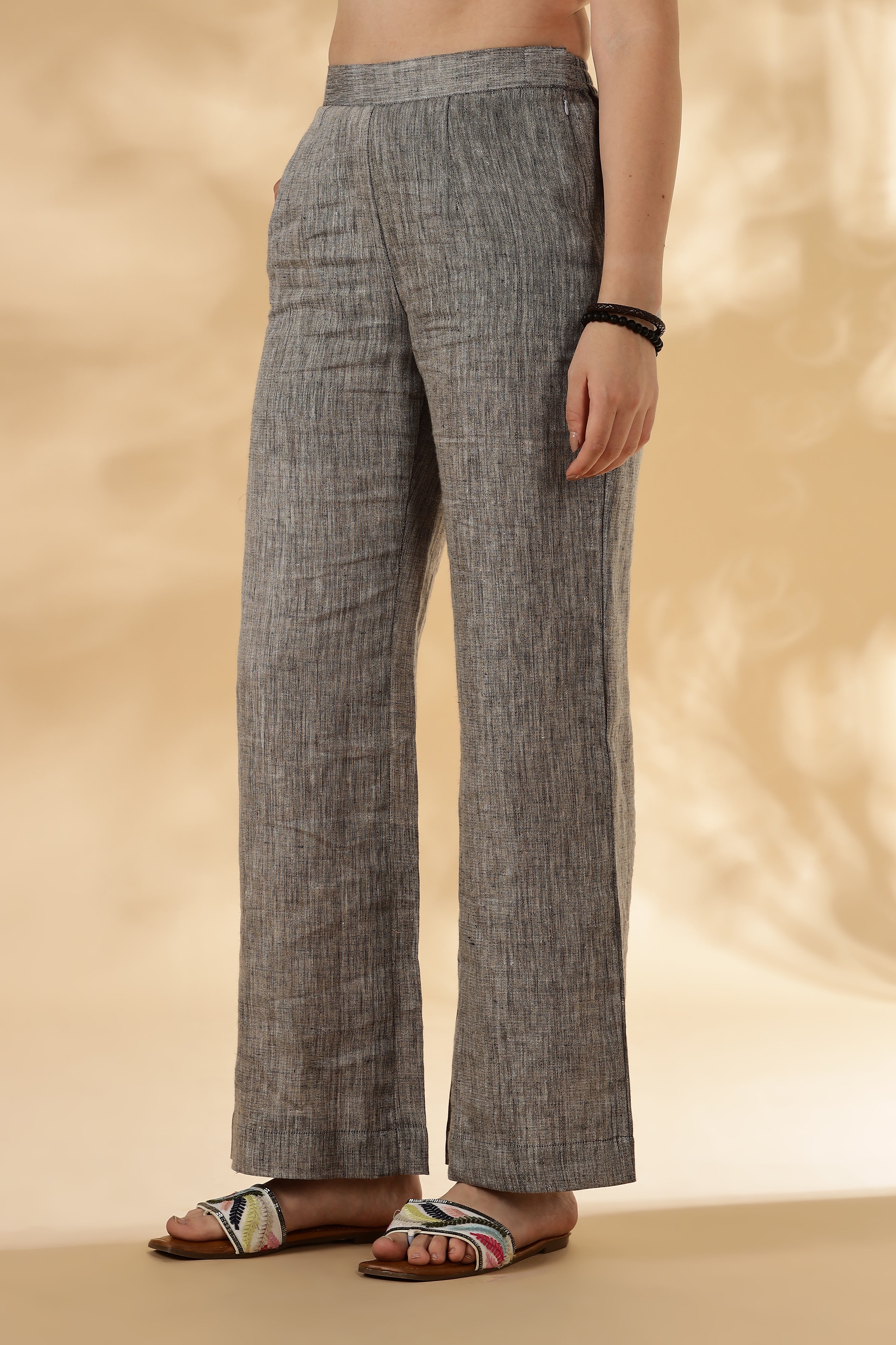 Grey Wide legged handwoven 100% linen trouser