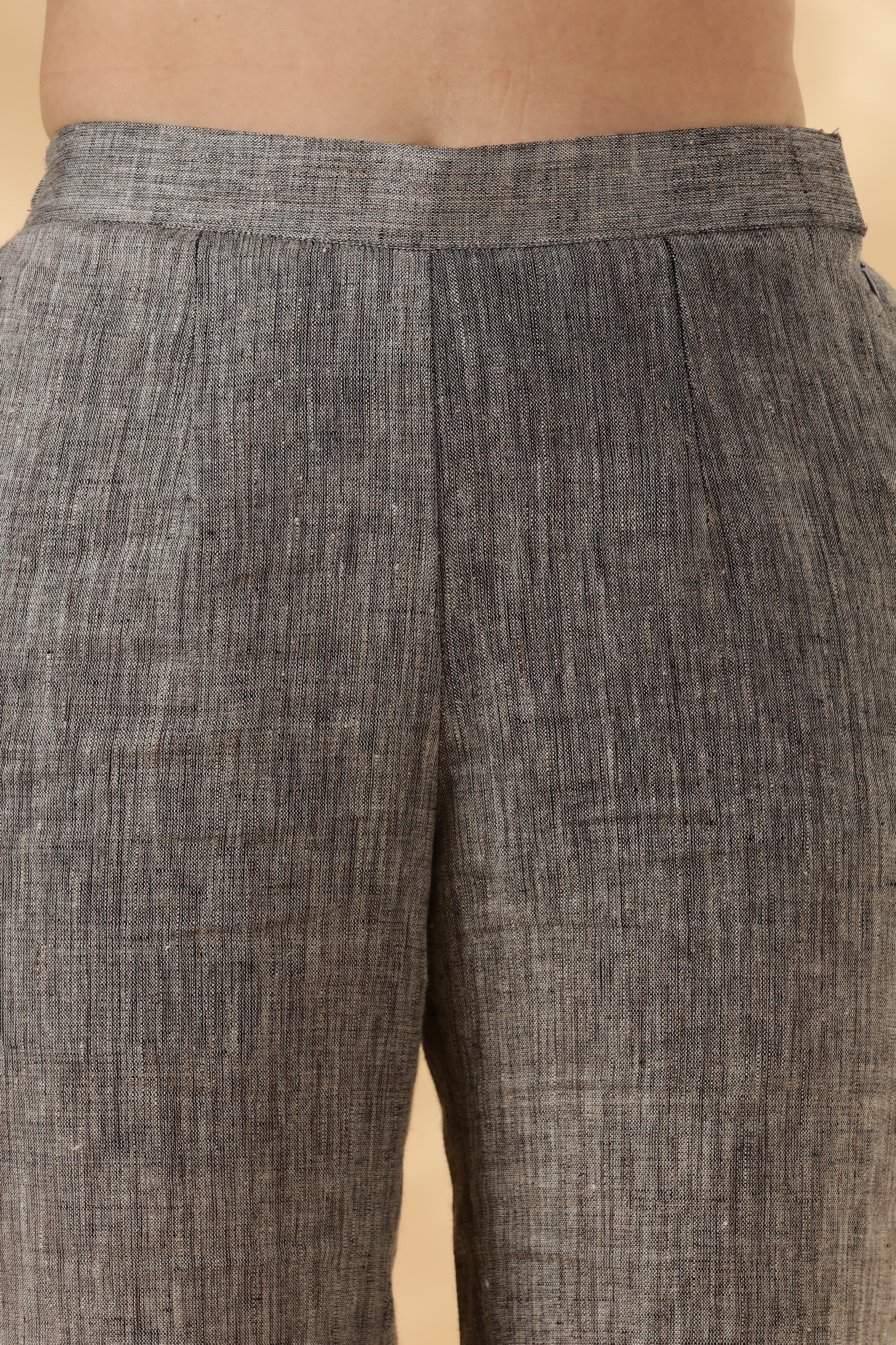 Grey Wide legged handwoven 100% linen trouser