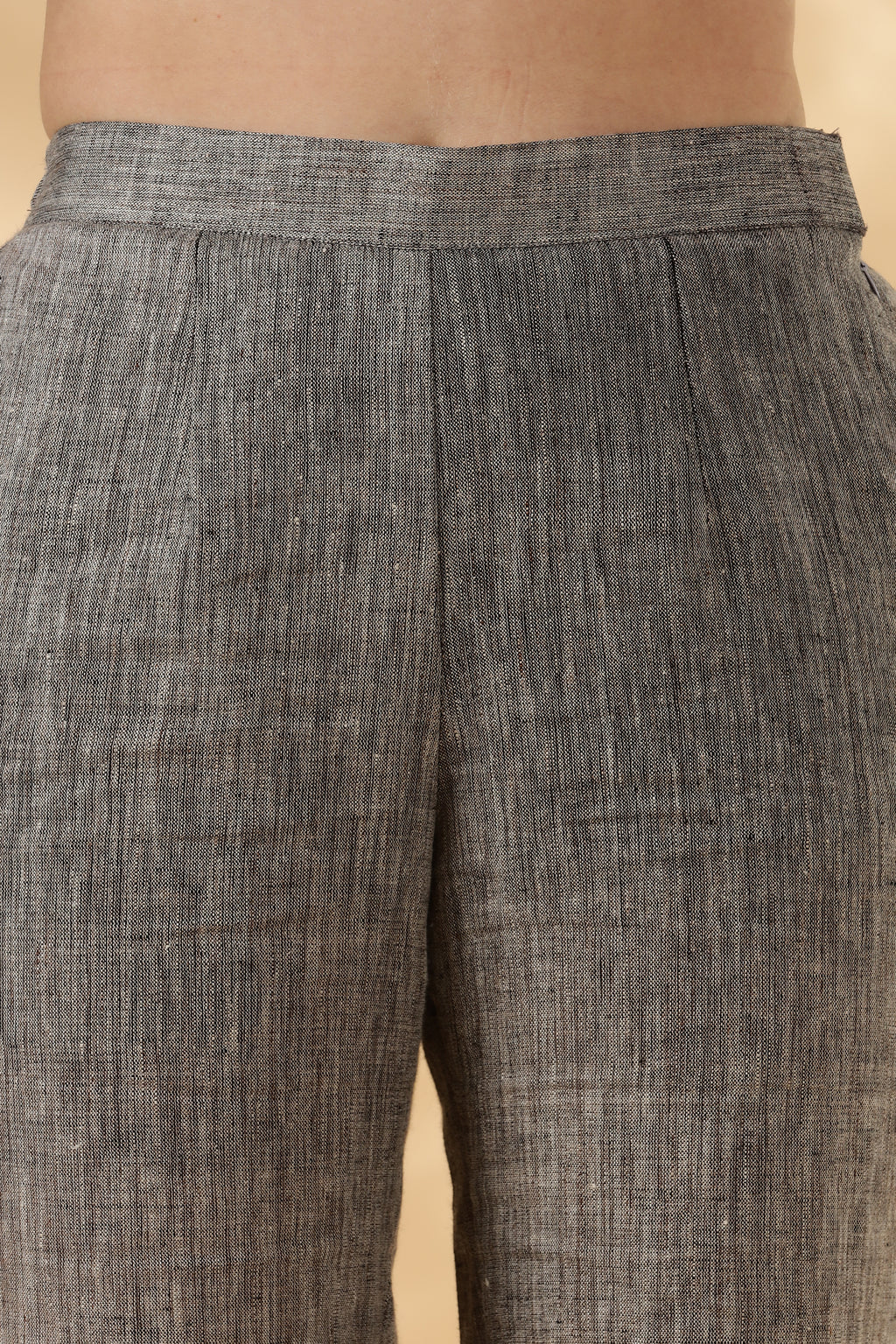Grey Wide legged handwoven 100% linen trouser