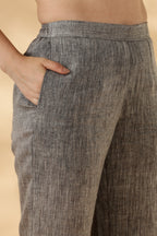 Grey Wide legged handwoven 100% linen trouser