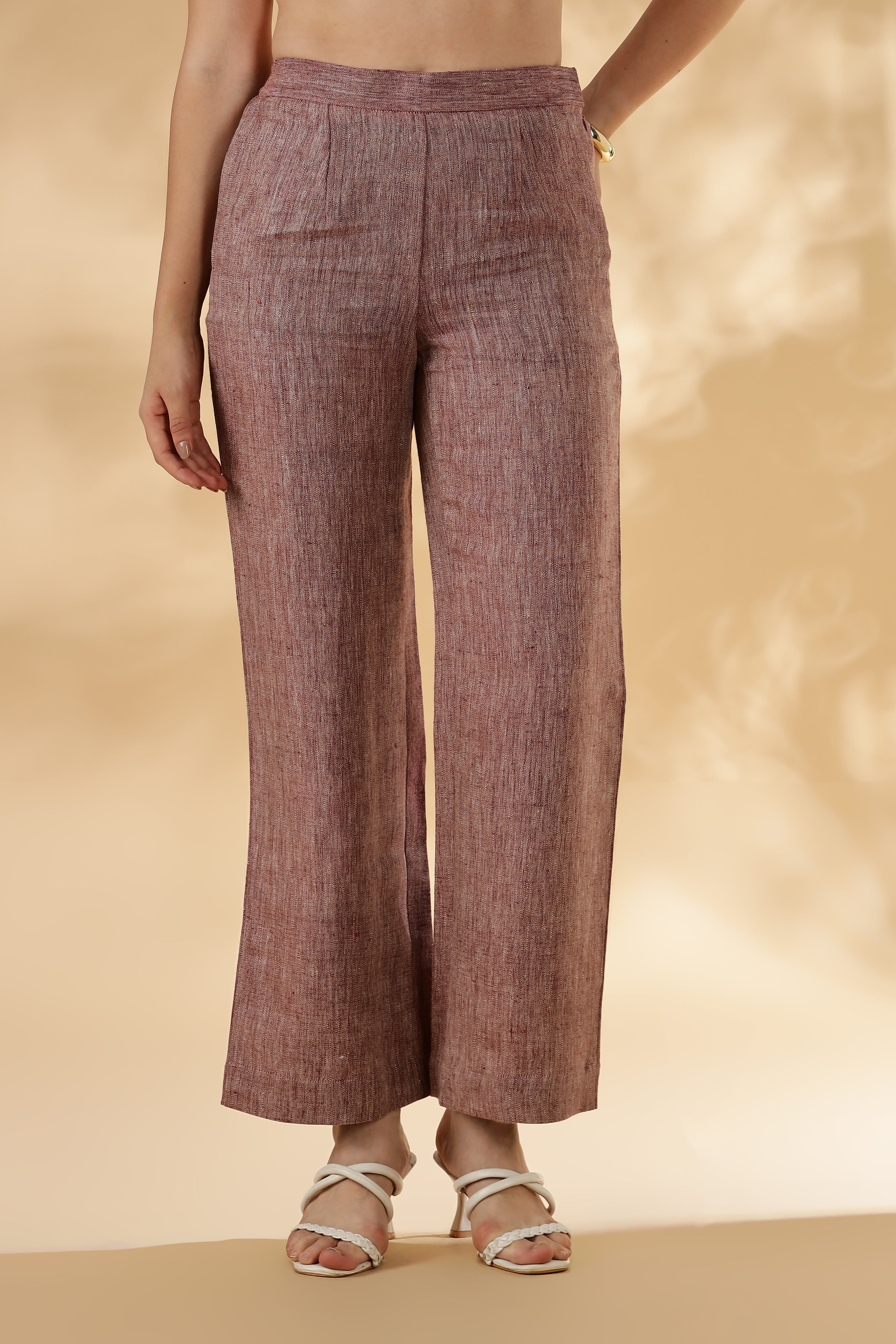 Salmon pink wide legged handwoven 100% linen trouser