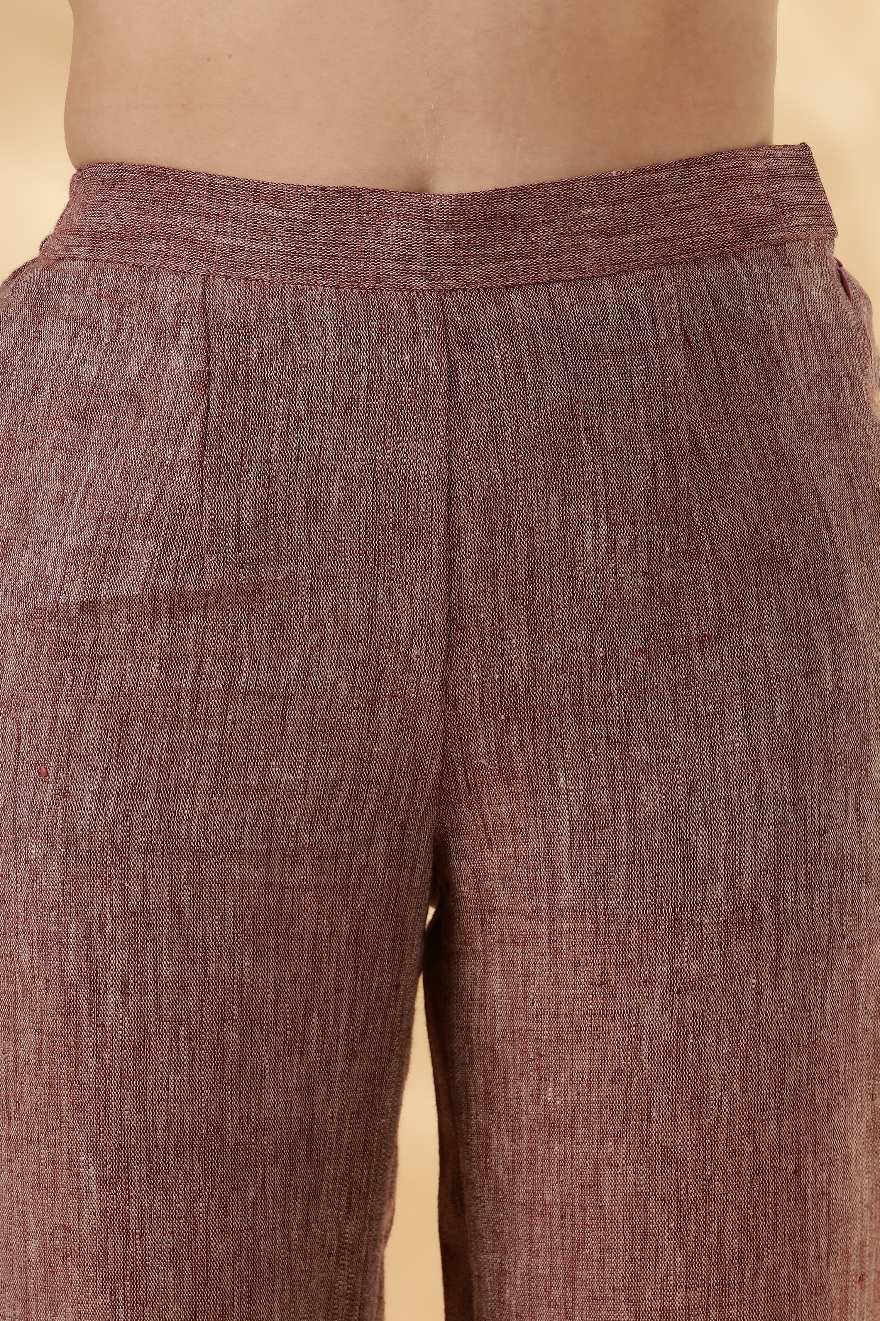 Salmon pink wide legged handwoven 100% linen trouser