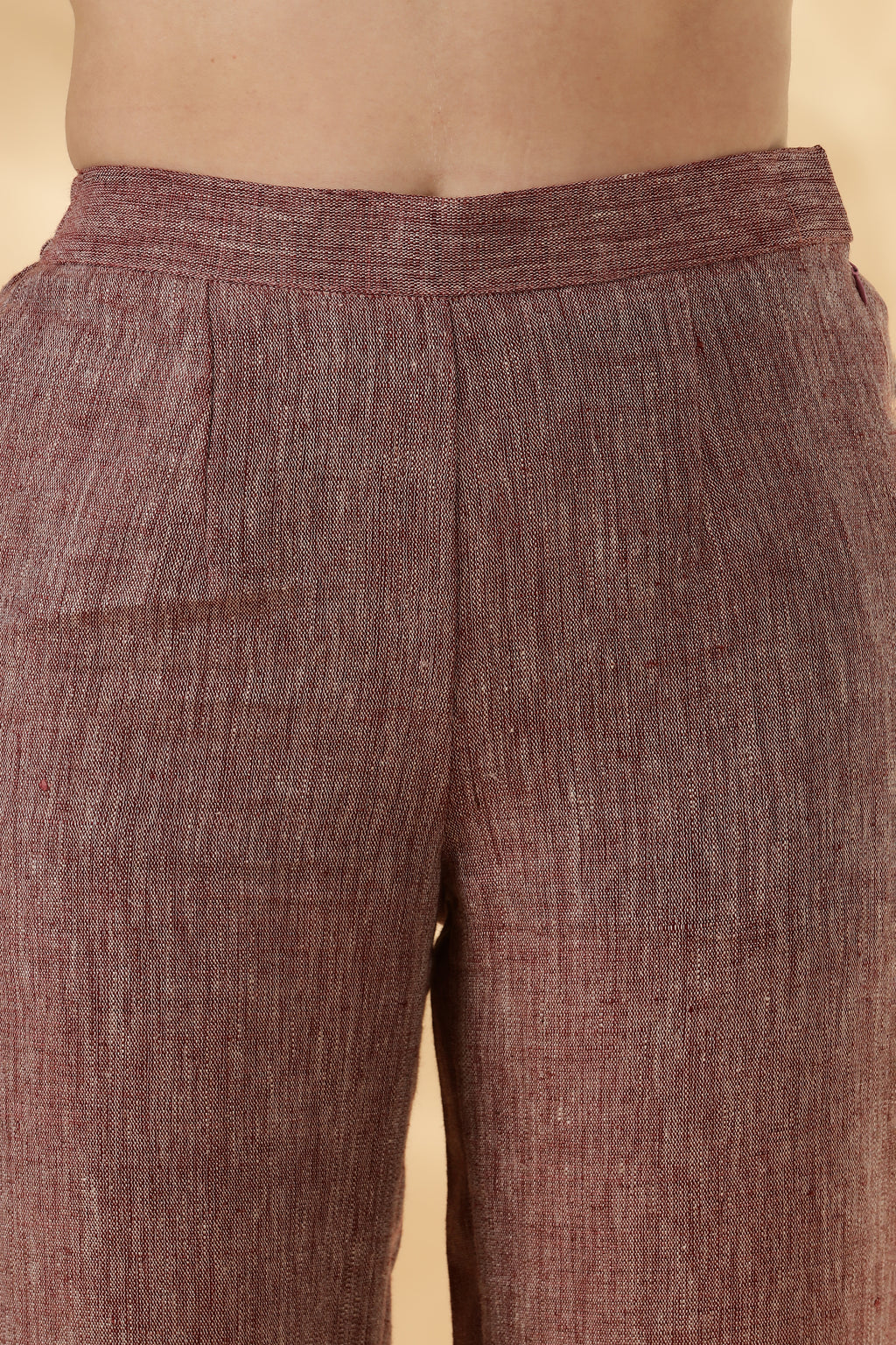 Salmon pink wide legged handwoven 100% linen trouser