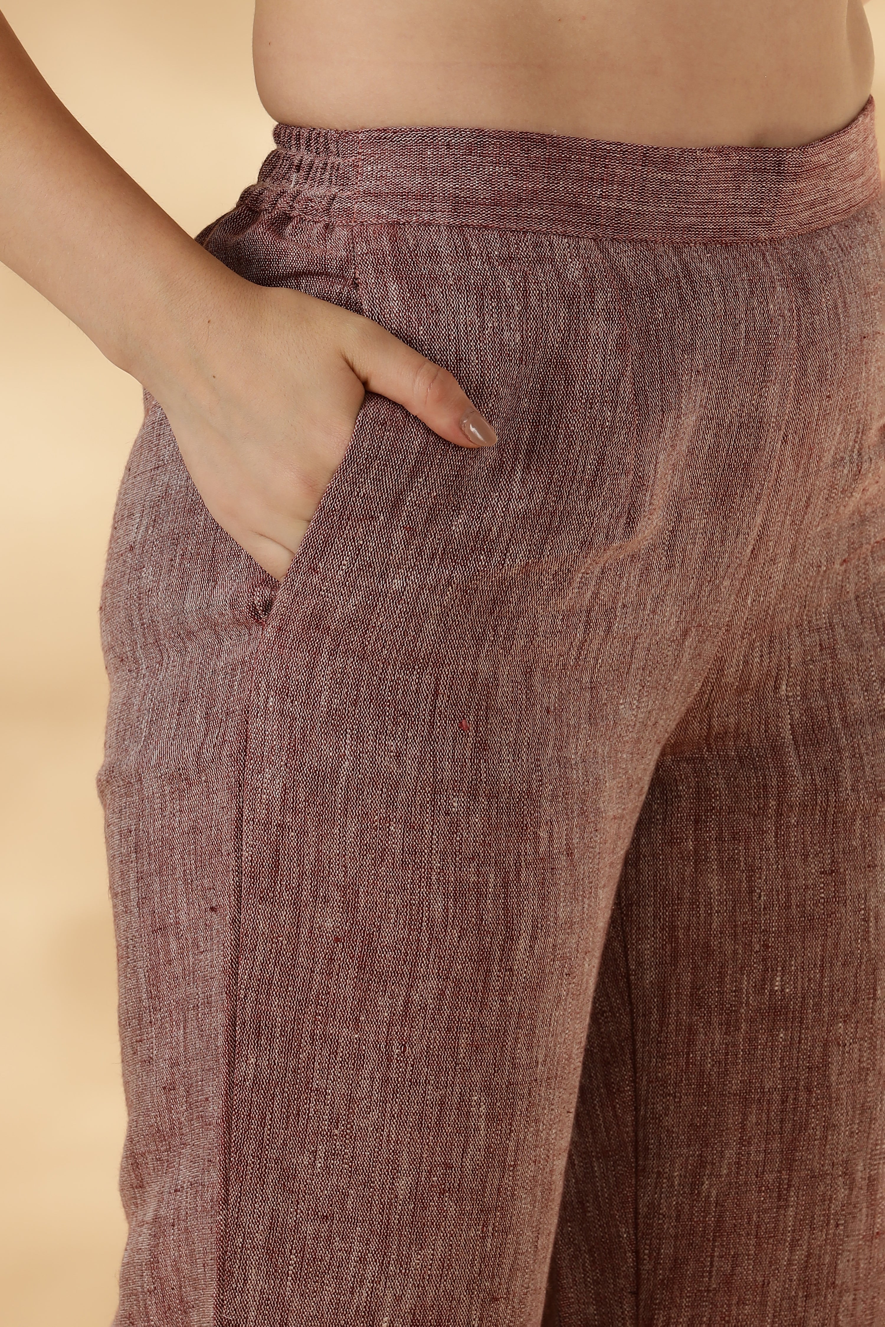 Salmon pink wide legged handwoven 100% linen trouser