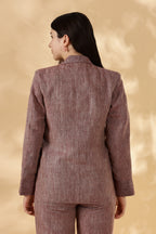 Handwoven Linen Salmon Red collared Blazer