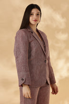 Handwoven Linen Salmon Red collared Blazer
