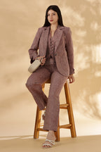 Handwoven Linen Salmon Red collared Blazer