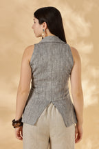 Handwoven Linen Grey collared Waist Coat with Pads