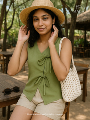 Green Stretch khadi style Tie-Up top