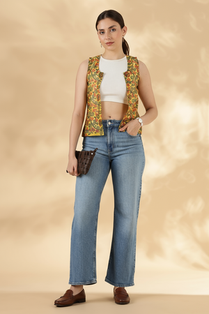 Kota Doria Yellow Cover up Sheer Vest