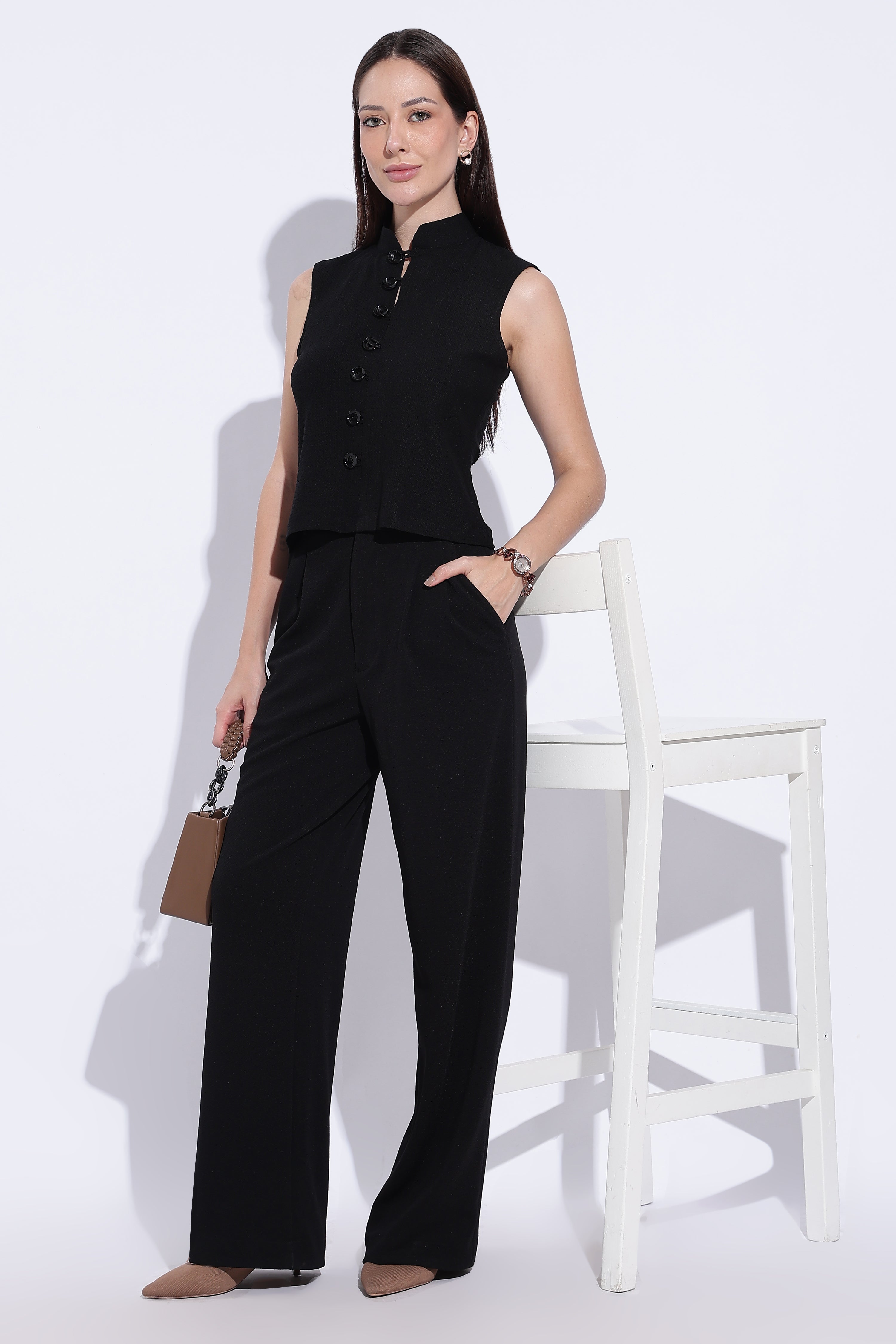 Noir Line Button Top