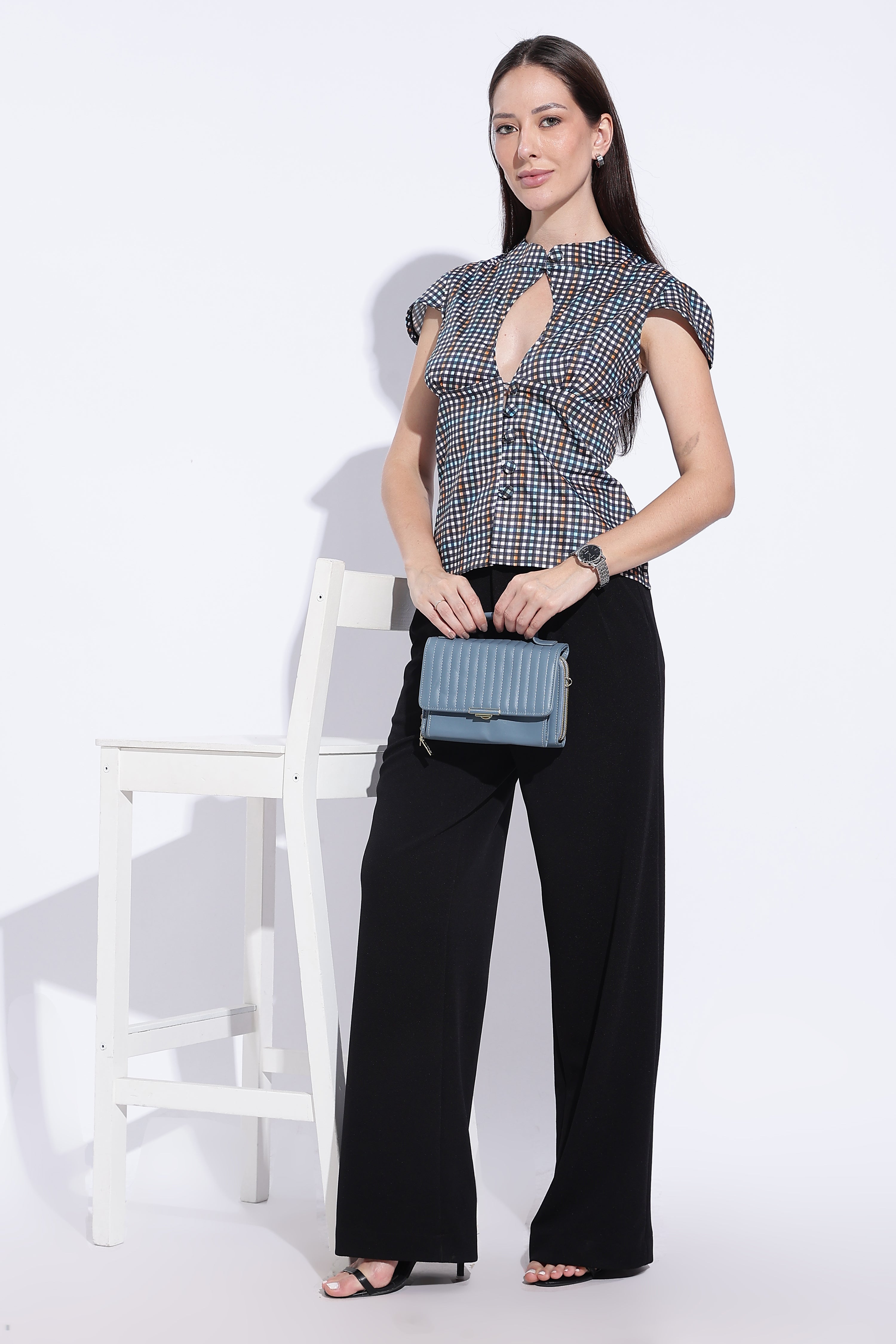 Check Open Collar Top