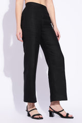 Black pure linen Wide legged trousers