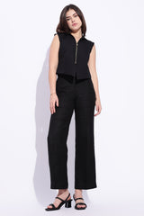 Black pure linen Wide legged trousers