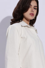 Pure Cotton Canvas White Loose fit Polo with 3/4th bell Sleeves