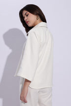 Pure Cotton Canvas White Loose fit Polo with 3/4th bell Sleeves