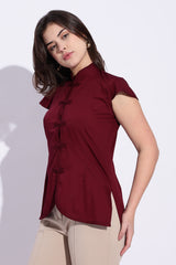 Pure Cotton Mandarin style Maroon top