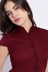 Pure Cotton Mandarin style Maroon top