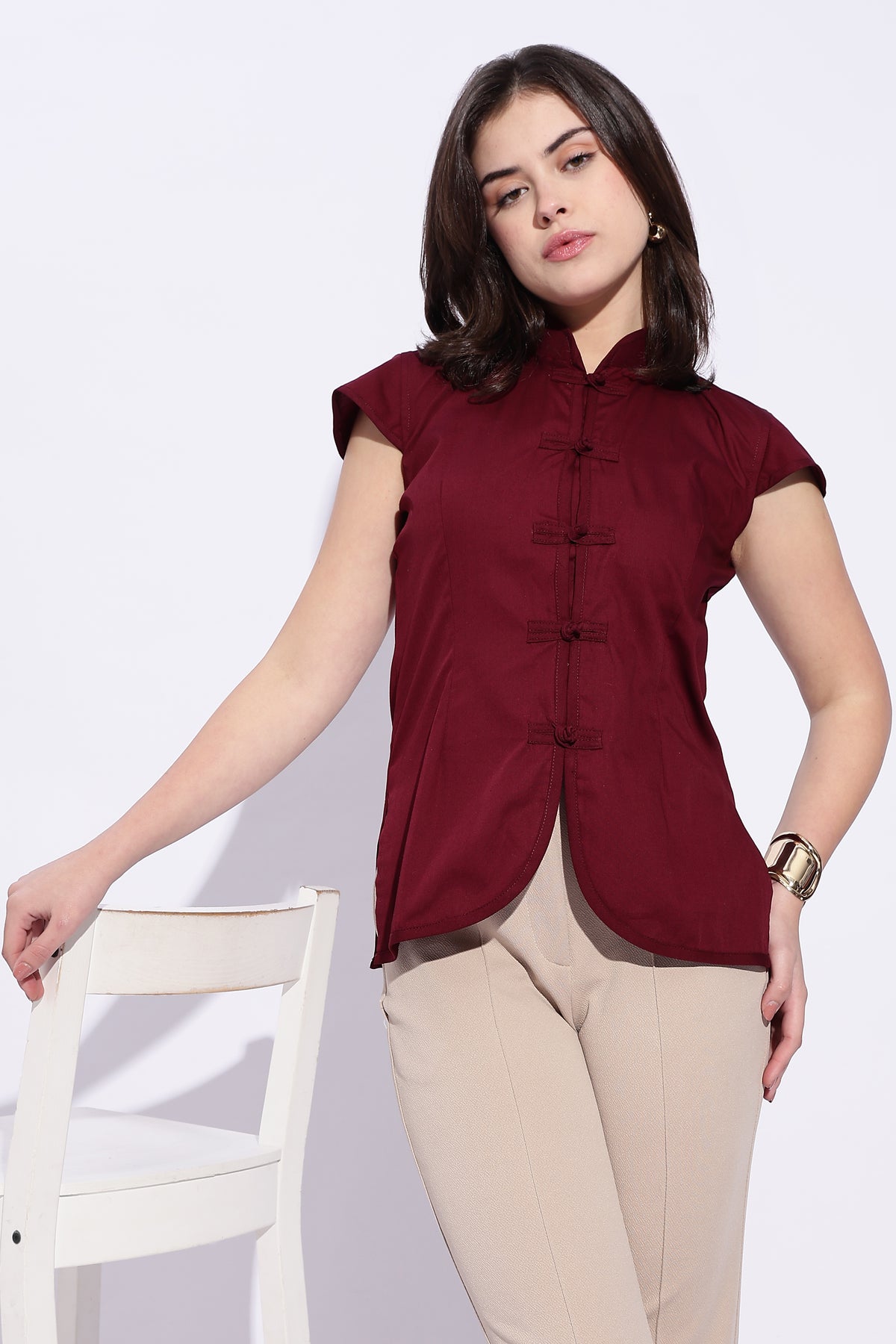 Pure Cotton Mandarin style Maroon top