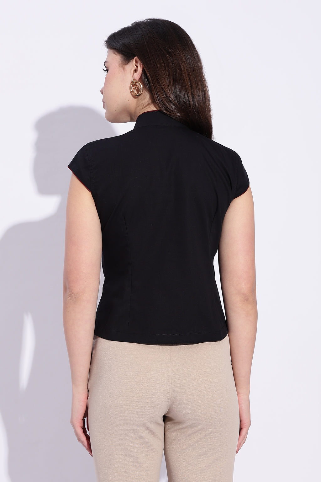 Mandarin style fitted cotton black top