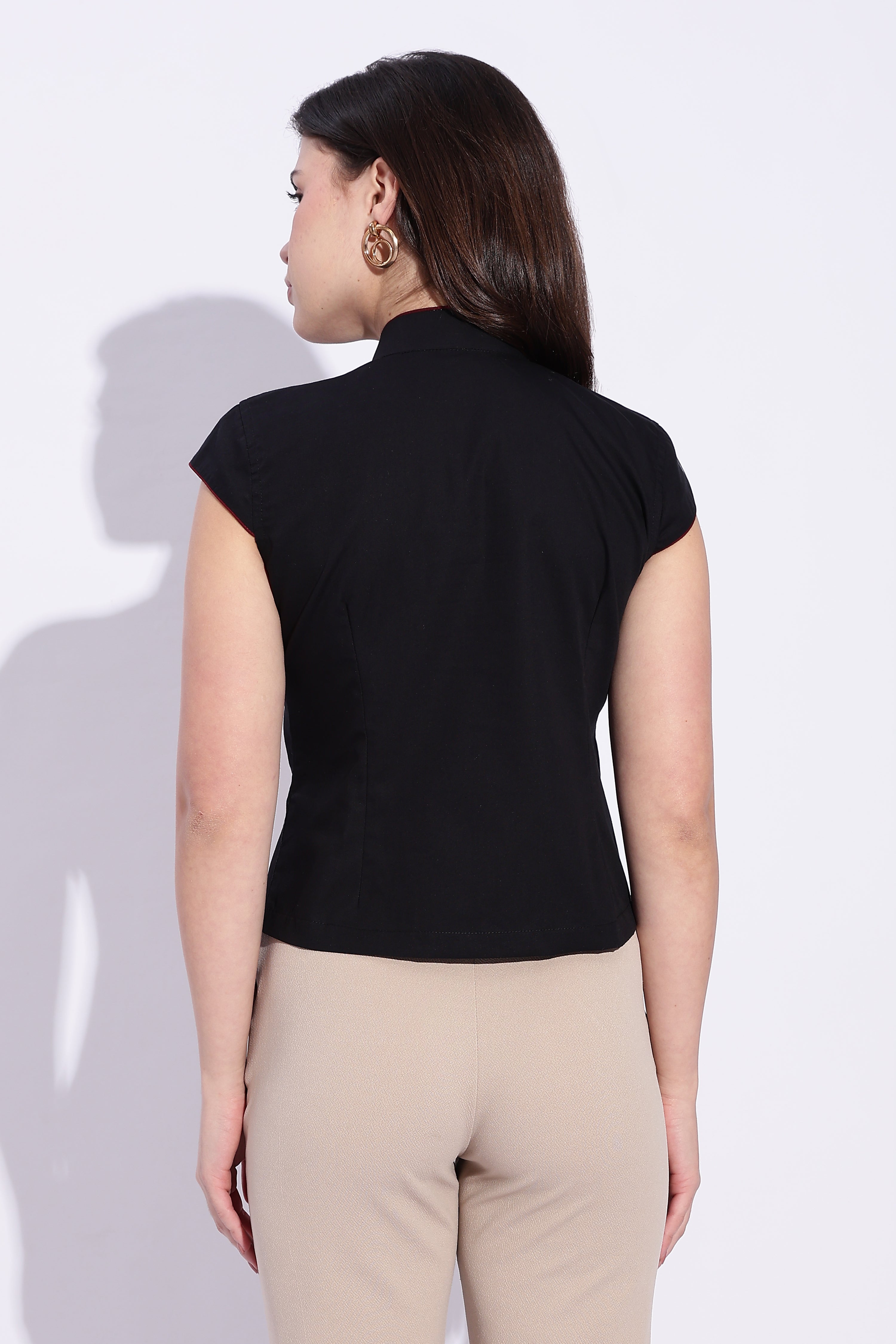 Mandarin style fitted cotton black top