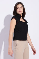 Mandarin style fitted cotton black top