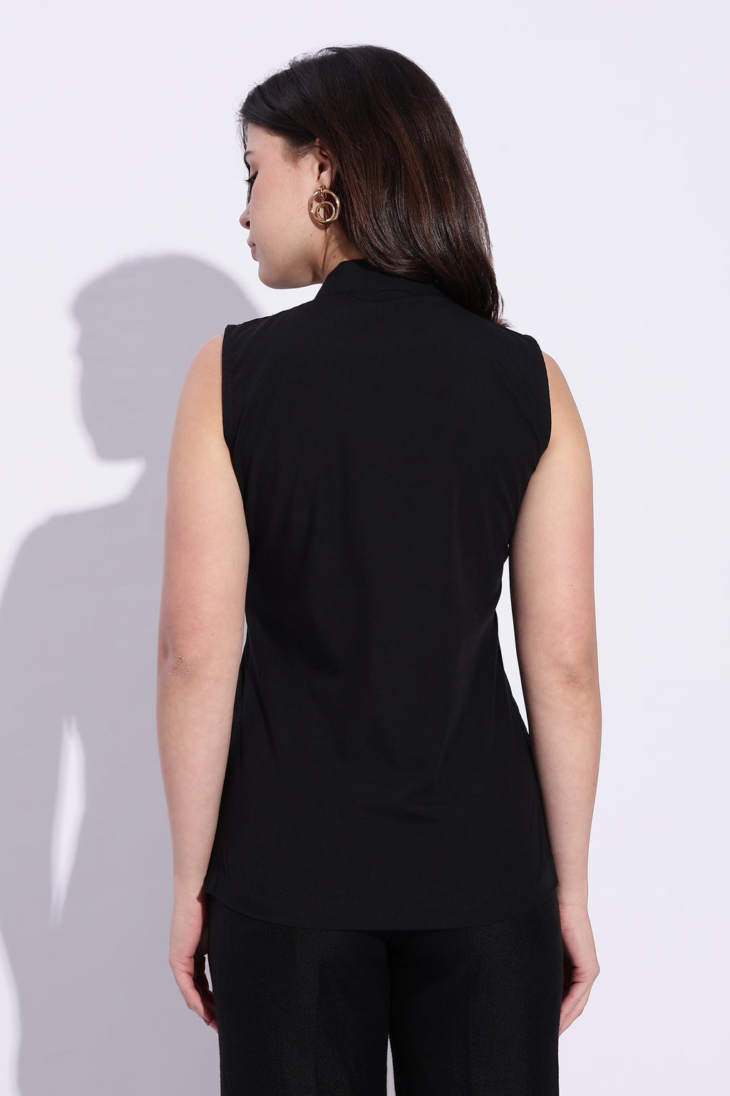 Mandarin style cotton black sleeveless top