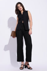 Mandarin style cotton black sleeveless top