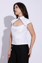 Mandarin style fitted cotton white top