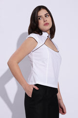 Mandarin style fitted cotton white top