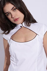 Mandarin style fitted cotton white top