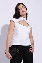 Mandarin style fitted cotton white top
