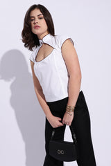 Mandarin style fitted cotton white top