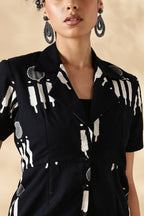 Black Hand block print Oversized Cuban Shirt: