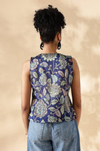 Chanderi Hand kalamkari blue coverup Vests