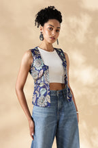 Chanderi Hand kalamkari blue coverup Vests