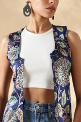 Chanderi Hand kalamkari blue coverup Vests