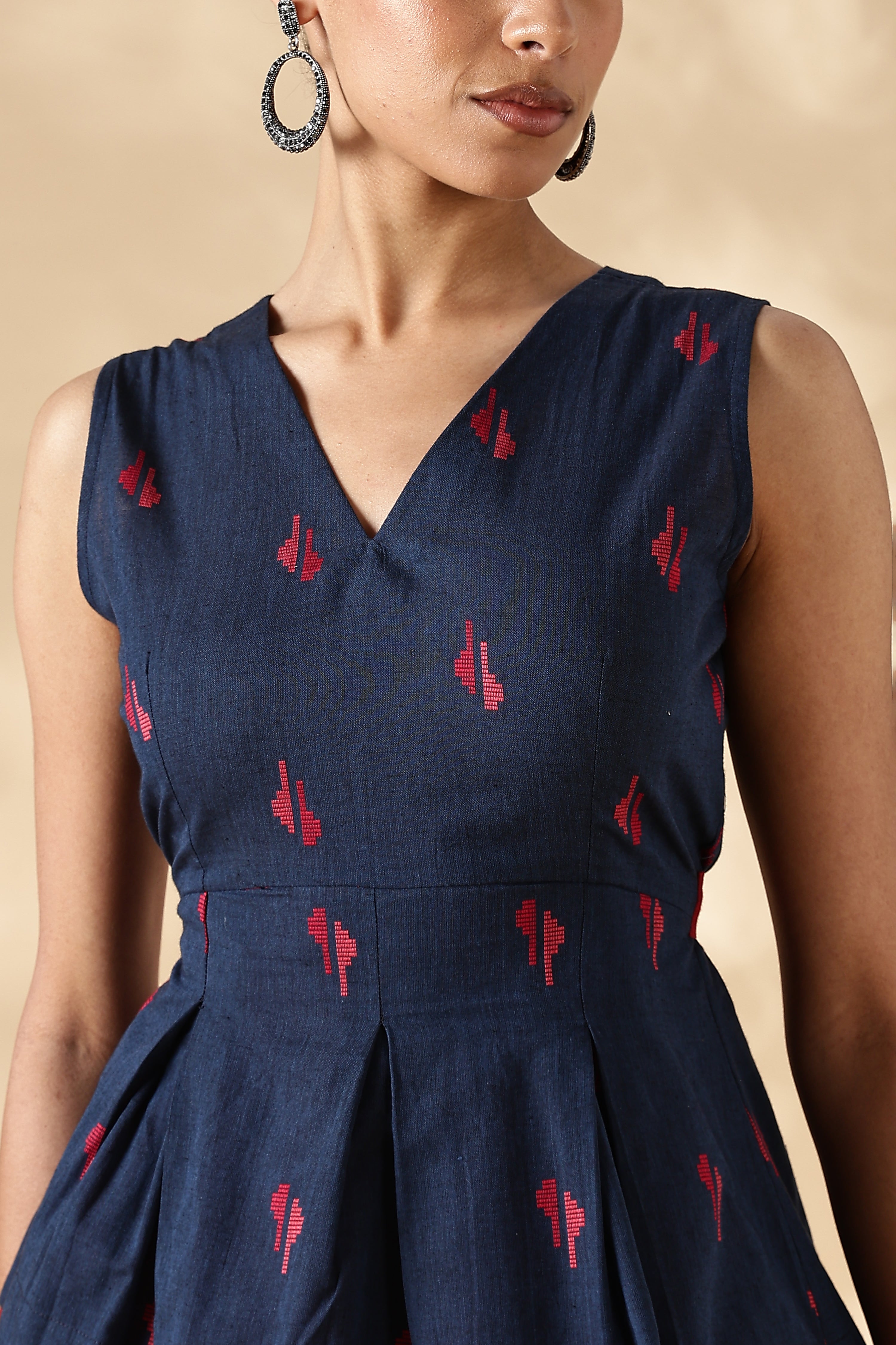 Red and Blue handwoven Jamdani Cotton Layered top