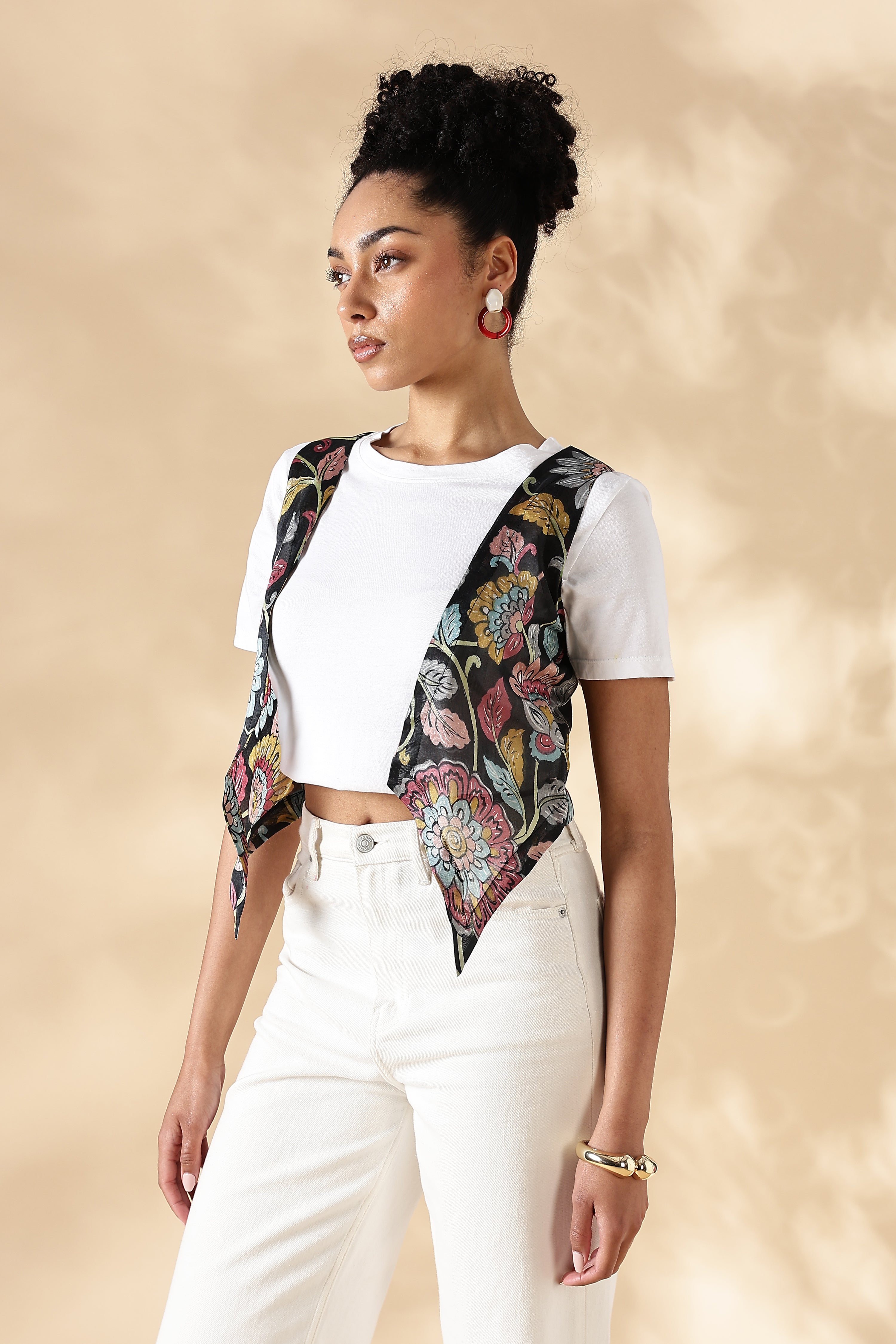 Chanderi Hand kalamkari black coverup cut Vests